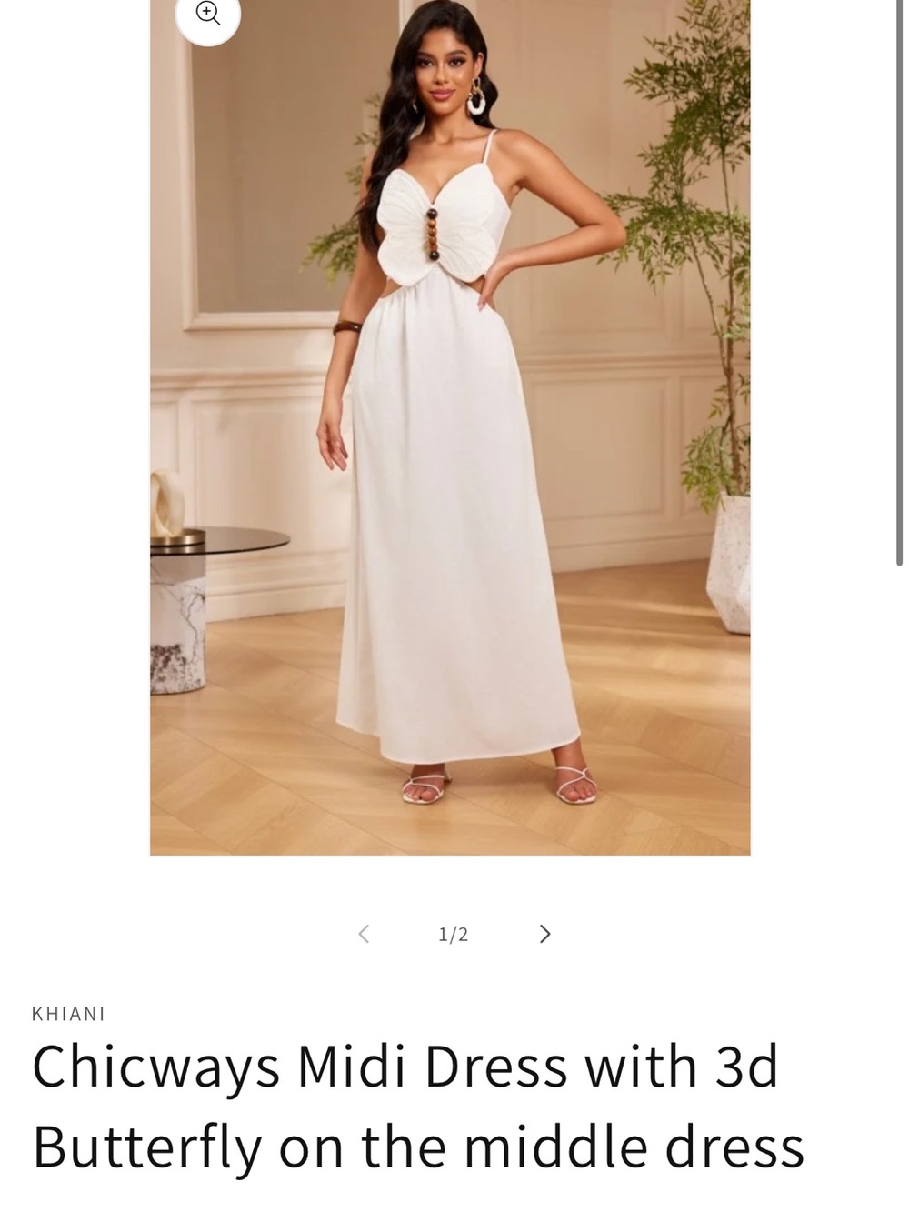 Khiani White Midi Dress with 3D Butterfly Detail